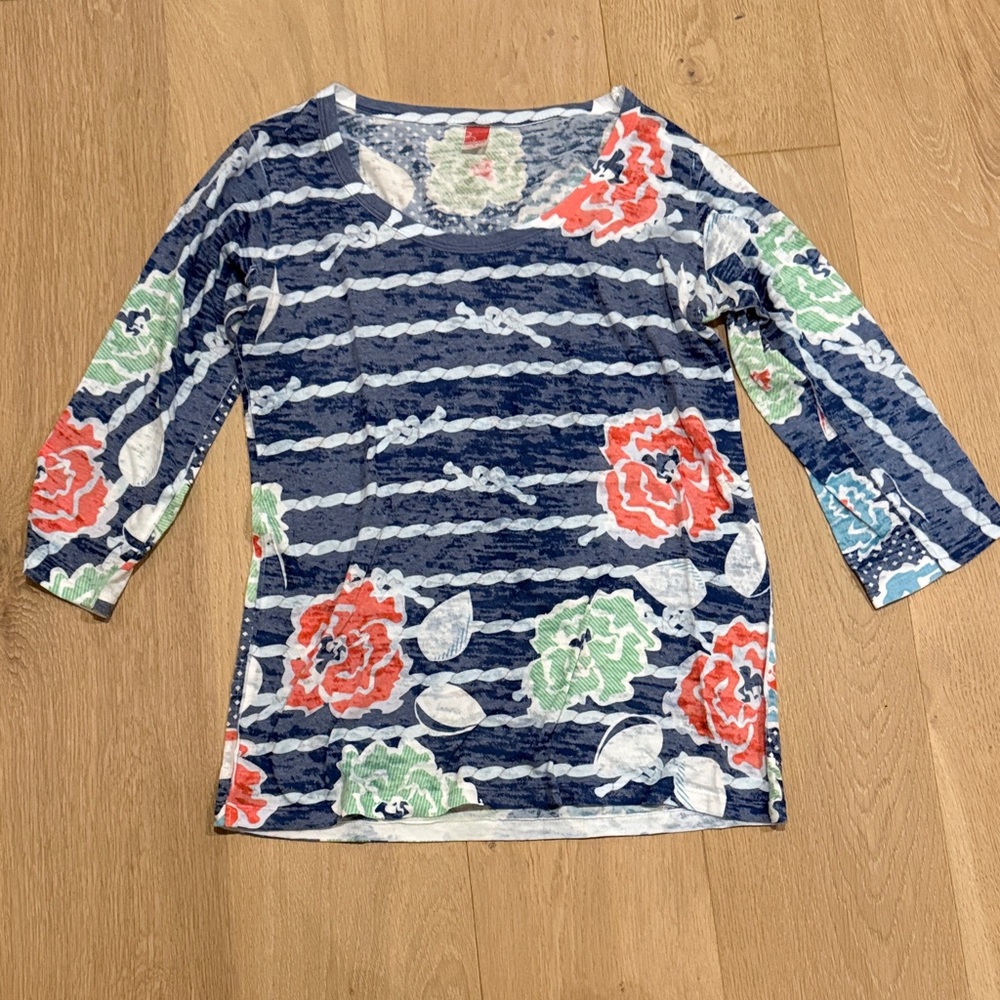 Floral Striped 3/4 Sleeve Women's Top size small
